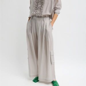 Tibi Silk Voile Cargo Triple Pleat Pant